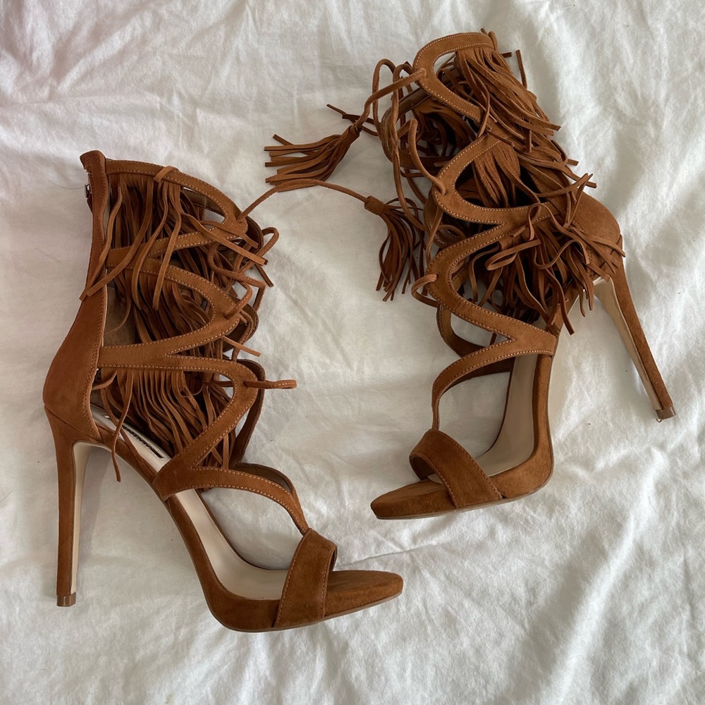 Guess Lace up Fringe heels